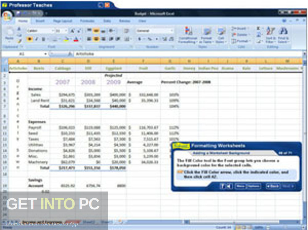 Professor Teaches Microsoft Excel 2007 Latest Version Download-GetintoPC.com