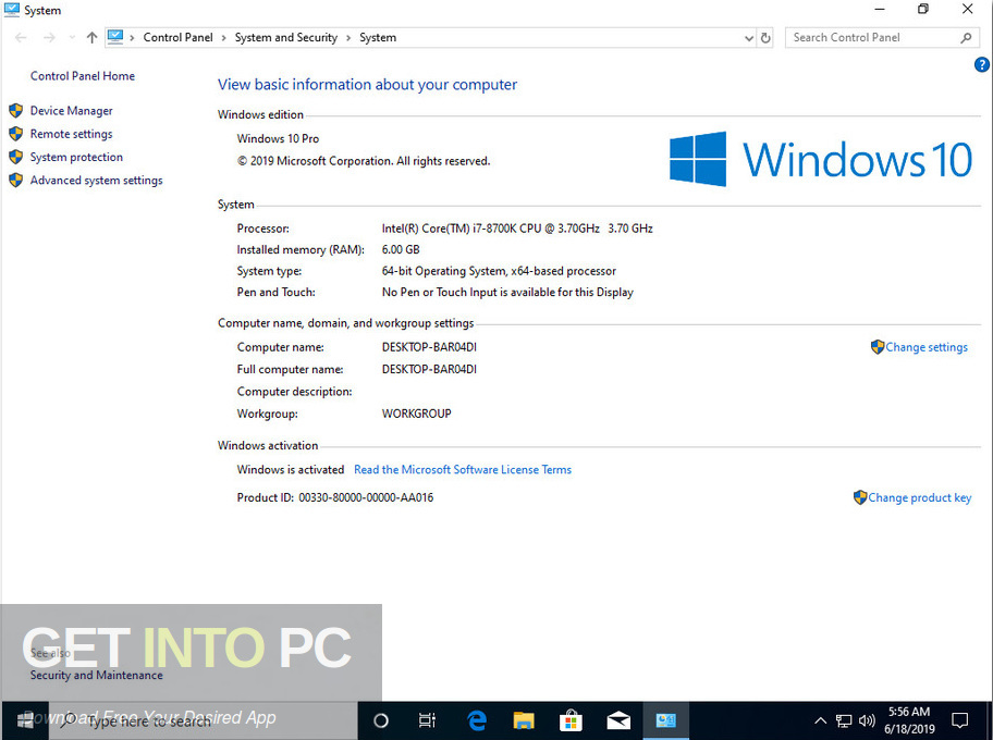 Windows 10 Pro 19H1 incl Office 2019 June 2019 Screenshot 2 GetintoPC.com