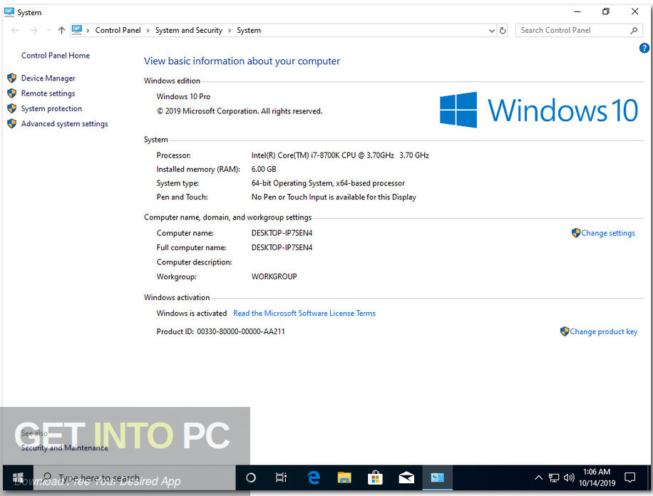 Windows 10 Pro x64 incl Office 2019 Updated Oct 2019 Screenshot 2 GetintoPC.com