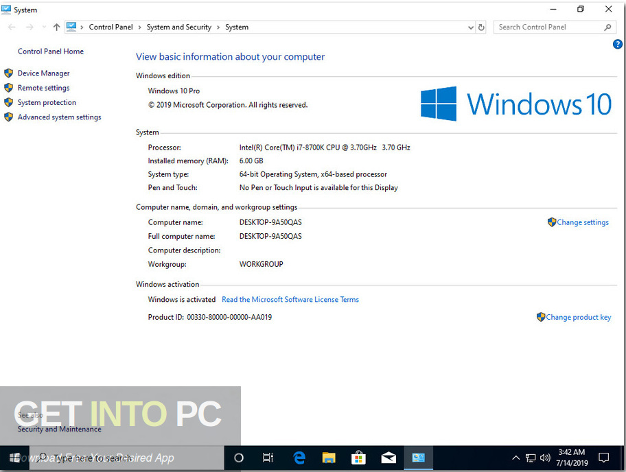 Windows 10 x64 Pro Updated July 2019 Screenshot 5 GetintoPC.com