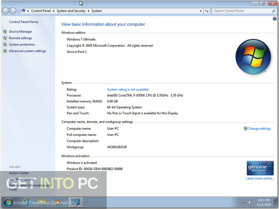 Windows 7 SP1 Ultimate JUNE 2020 Screenshot 5 GetintoPC.com
